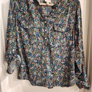 St. John's Bay Blue Cuffed Sleeve Mandarin Collar Tunic